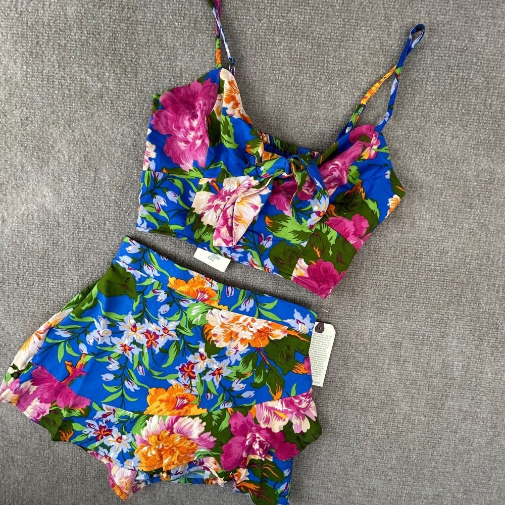 Lottie & Holly Crop Top & Skort Set Womens XS Multicolor Floral Knotted Front‎